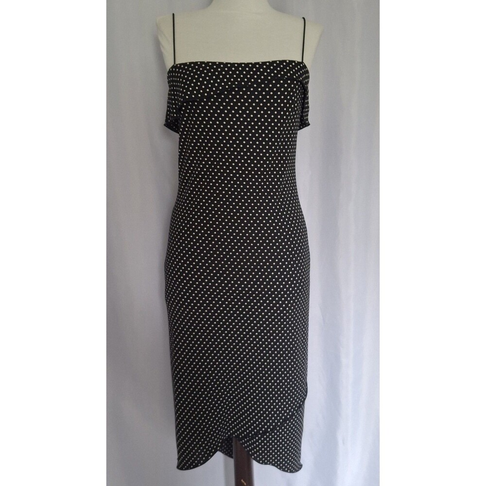 Vtg Y2K Byer Too Black polka dot asymmetric midi dress dark whimsigoth S